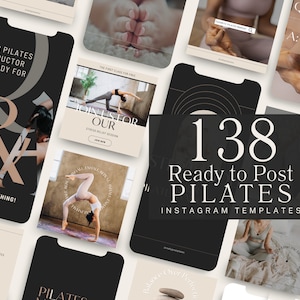 138 Pilates Instagram Template Social Media Templates for Pilates Instructor Canva Template Instagram Post Story