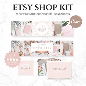 Rose Gold Etsy Shop Kit | Etsy Banner Template  | Etsy Shop Banner | Etsy Branding Kit | Etsy Canva Template + FREE Instagram Templates