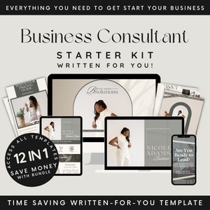 Puede incluir: Un kit de inicio de marketing digital para consultores de negocios. El kit incluye 12 plantillas, una guía de servicios y precios, una maqueta de sitio web y una maqueta de teléfono móvil. El kit está diseñado para ayudar a los consultores de negocios a ahorrar tiempo y dinero.