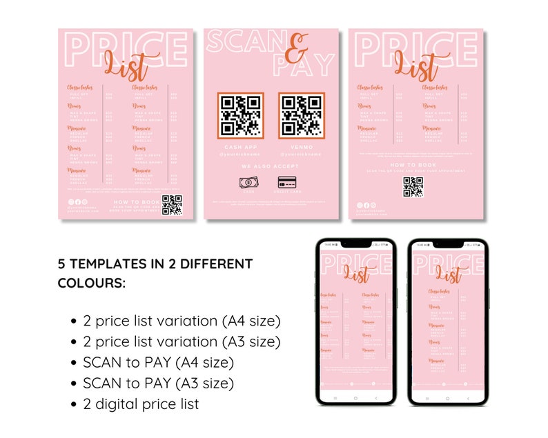 Price List Template Scan to Pay Template Editable Price Etsy