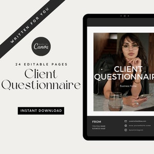 Client Questionnaire Template for Social Media Managers | Social Media Manager Client Questionnaire Template | Canva Template
