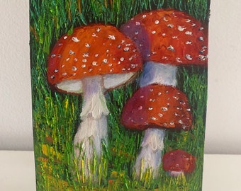 Fly Agaric Painting Original Art Mini Oil Painting Forest Mushroom Impasto Mini Artwork 5"x7" Handwork by ARTOZur