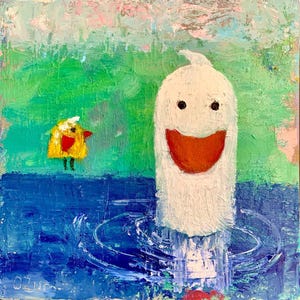 Funny Duckling Original Oil Painting Pond Artwork Impasto Small Farm Animals Artwork Goose Painting Farmhouse Decor Bird Artwork ARTOZur