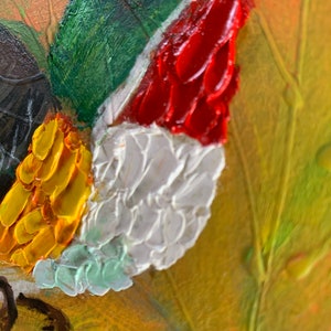 Peinture à l'huile d'oiseau originale, oeuvre d'art animalière, oeuvre d'art murale tropicale, miniature de la faune, 6 x 6 po. Vol du colibri, oeuvre manuelle par ARTOZur image 7