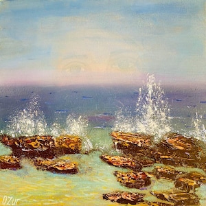 Rocky Shore Seascape California Original Oil Painting Coastal Original Art Sea Stones Wall Art 12&quot;x12&quot; Artwork Beach Handmade by ARTOZur