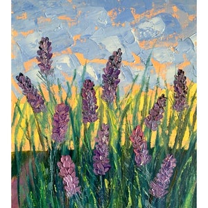 Purple Lavender Original Art Impasto Lavender Field Oil Painting Provence Original Artwork Canvas 10&quot;x12&quot; Purple Flowers Decor by ARTOZur