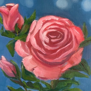 Roses Painting Floral Original Oil Art Pink Roses Painting Flower Wallart Abstract Flowers Oil Painting Canvas 10&quot;x10&quot; Artwork by ARTOZur