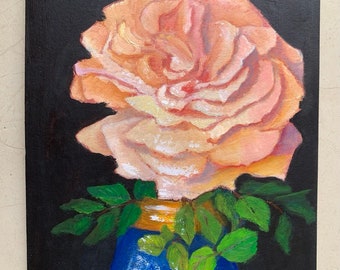 Rose Pink Painting Original Art Floral Oil Painting Small WallArt 8x11.6" Impressionist Flower Artwork Original Oil Painting Pink by ARTOZur