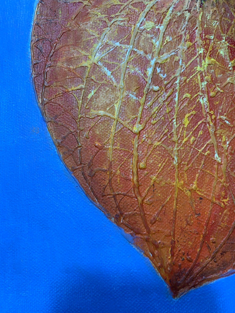 Physalis Original Oil Painting Physalis Flowers Original Art Orange on Blue Wall Painting Handmade on Canvas 30x30 cm by ARTOZur image 8