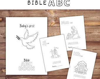Babys First Bible ABC Baby Shower Coloring Book, Printable ABC Baby, Alphabet Learning, Christian Baby Shower Activity, Digital Download