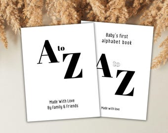 Blank Alphabet Book, ABC Baby Shower Coloring Book, Baby's First ABC, Baby Shower Guest Book, Baby Shower Game Activity, Digital Download