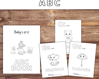 Babys erstes ABC Baby Shower Malbuch, druckbares ABC Baby, Alphabet lernen, Babyparty Abc, Babyparty Aktivität, digitaler Download