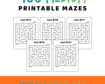 Afdrukbaar doolhofpuzzelboek voor kinderen, 100 doolhoven, activiteitenwerkbladen Amerikaanse letter, digitale download