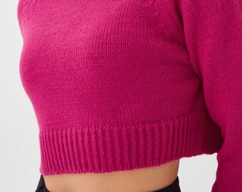 Women's Crew Neck Soft Textured Crop Knitwear Sweater /Women's Knitwear Sweater/Midi Sweater/Pink Sweater/Extra Soft/Standart size.