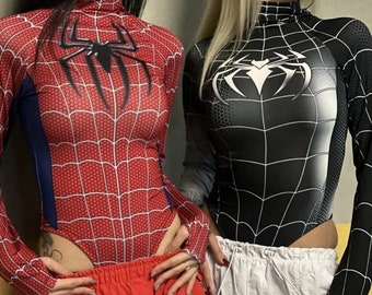 Spider women bodysuit / Black-Spider Snap-On Body -Red Spiderman Snap-On Body - Spider  Women's Body/ Spider Bodysuit / Thong bodysuit