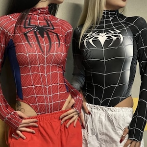 Spider women bodysuit / Black-Spider Snap-On Body -Red Spiderman Snap-On Body - Spider  Women's Body/ Spider Bodysuit / Thong bodysuit