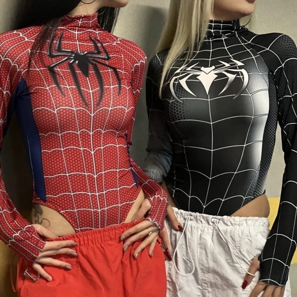 Body da donna Spider / Corpo a scatto Black-Spider - Corpo a scatto Spiderman rosso - Corpo da donna Spider / Body Spider / Body perizoma