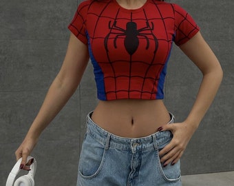 Y2k Cultivo de araña roja/Blusa de araña/Blusa de cultivo de Spiderman rojo/Cultivo de araña para mujer/ Blusa de araña roja para mujer/Camiseta de araña.