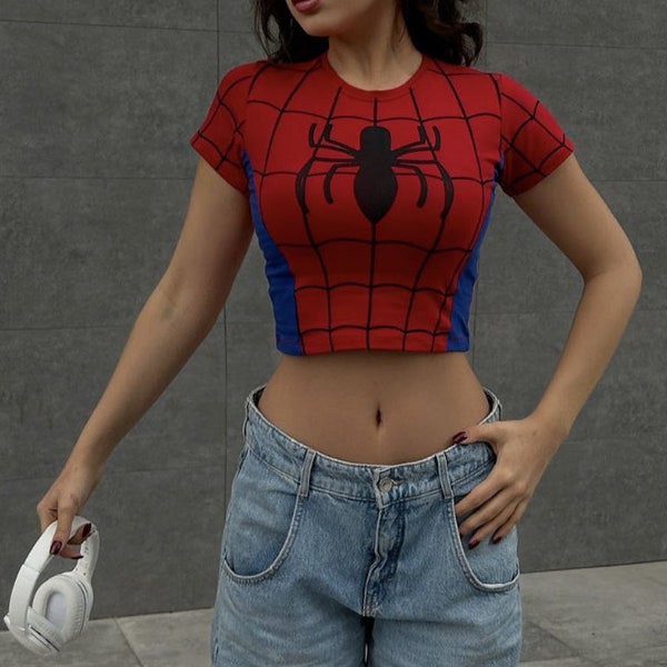 Y2k Red Spider Crop/Spider Blouse/Red Spiderman Crop blouse/Women Spider Crop/ Women Red Spider Blouse/Spider T-shirt.