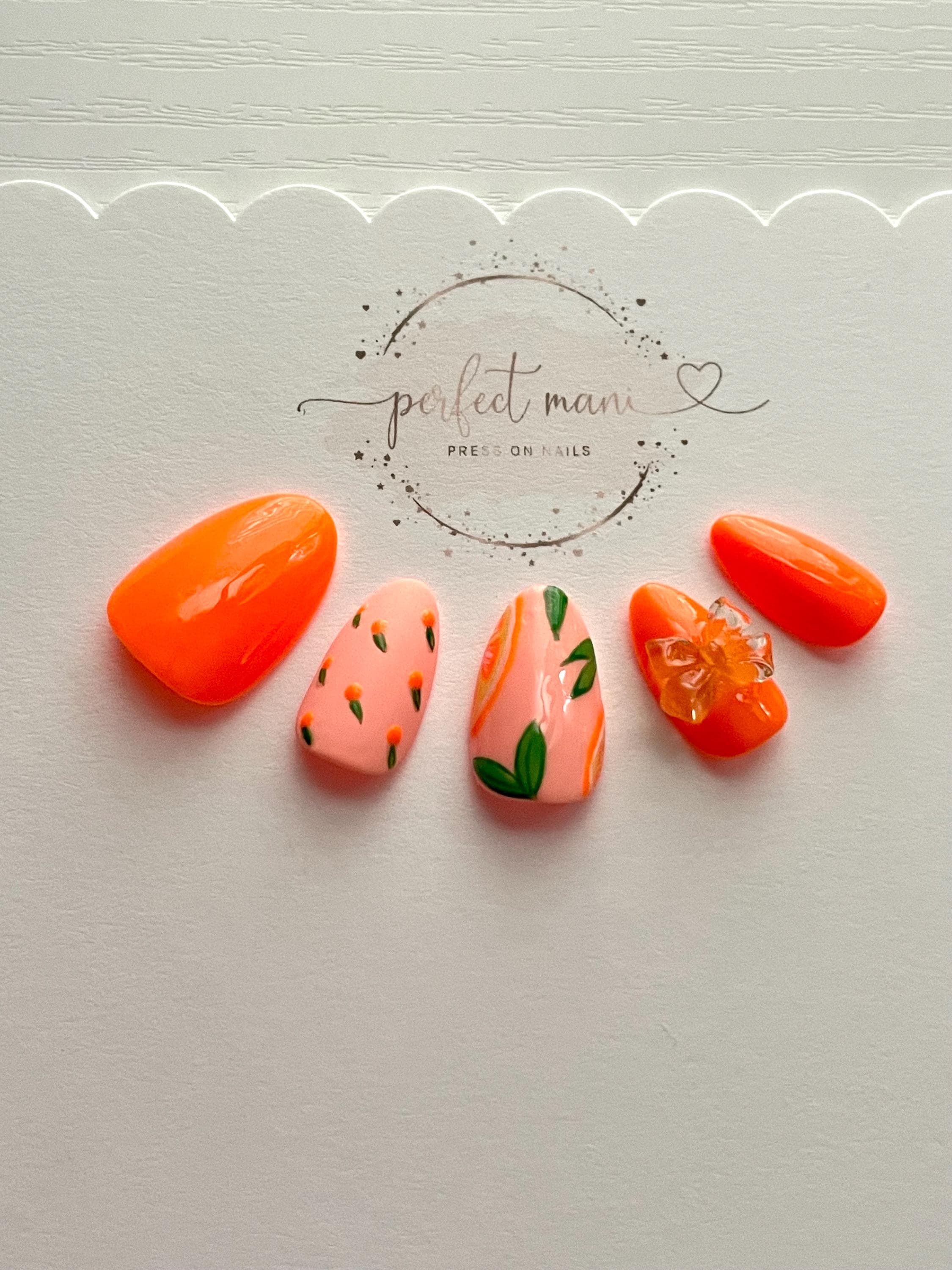 Orange Slice Luxury Press on Nails / Short / Almond / 28 Nails / Full Set / No Wait / Fruit Nails / Bow / Summer Nails