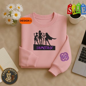 Huntrix KPOP Band Embroidered Sweatshirt, Sajaboys Demon Hunters Shirt, Mira Rumi Zoey Merch, Kpop Fan Gift, Anime Streetwear Hoodie
