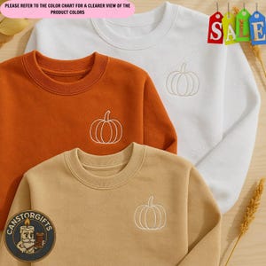 Pumpkin Outline Embroidered Sweatshirt, Simple Fall Pumpkin Pullover, Minimal Autumn Crewneck, Cozy Thanksgiving Shirt,Cute Fall Outfit Gift