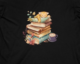 Camiseta de cuello en V con libro de gatos