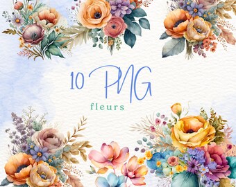 10 Clipart Floral aquarelle - fleurs rouges et fard à joues - Clipart floral - Clipart mariage - Fleurs PNG,