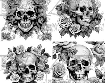 Gothic Skull & Rose - Laser Ready PNG File