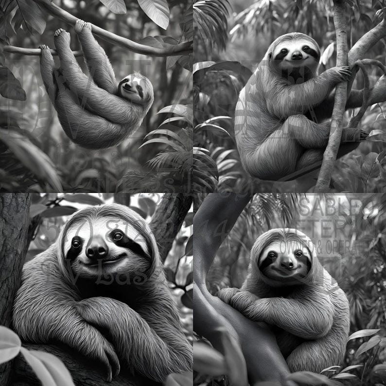 Sloth in Grayscale - Printable Artwork - Laser-ready Engravable - Etsy