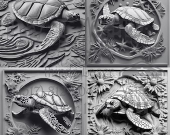 Sea turtle - Wood Relief - Art - Laser Burn PNG
