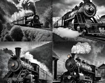 Steam Train Engine - Hi Res - Engrave or Print