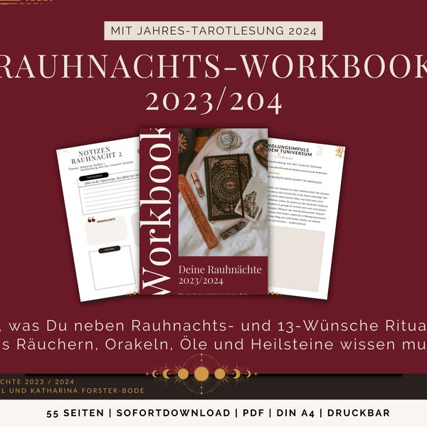 Rauhnachts-Workbook 2023/2024 | Jahres-Tarot-Lesung | Notizen pro Rauhnacht | 13-Wünsche-Ritual | Räucher- und Orakelanleitungen