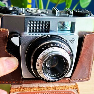 Macchina fotografica vintage Agfa Silette-L con custodia in pelle originale anni '50-'60