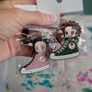 Official Demon Slayer Nezuko & Tanjiro Acrylic Keychain Set | Kimetsu no Yaiba Sneaker Charm | New Anime Merchandise Gift from Japan