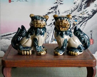 Vintage Okinawa Shisa Lion Statue Handmade Female Lucky Charm Left