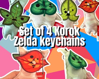 Set of 4 cute Zelda Korok pluche keychain charms (11 to 15 cm) Nintendo Japan