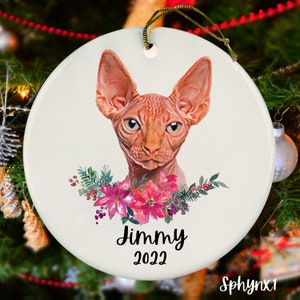 Sphynx Cat Christmas Ornament - Picture Options - Custom Cat Gift - Personalized Cat Memorial - Kitten