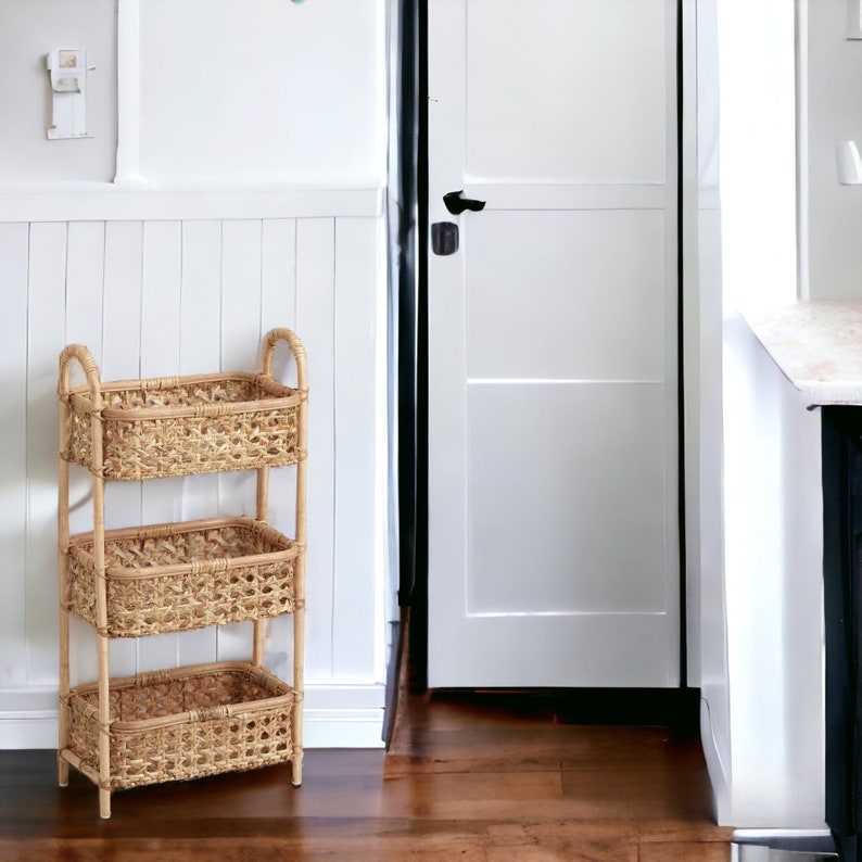 Natural Rattan Cane 3 Tier Storage Tower Etsy