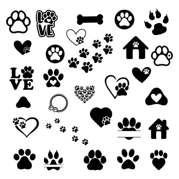 PET FOOTPRINT SVG Bundle Pet Paw Cricut Puppy Paw Svg Cut File Cat Paw Print Silhouette Dog Paw Clipart Vector Art Png Dxf Eps Jpg Ai Pdf