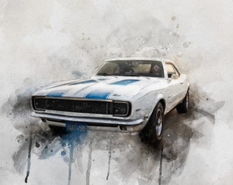 Aangepaste autoportret gepersonaliseerde aquarel auto schilderij auto man cadeau autoliefhebber cadeau vaderdag cadeau van kinderen cadeaus voor autoliefhebbers