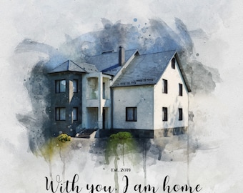 Custom House Portrait On Canvas ,Custom Home Portrait From Photo, Watercolor House Painting, Personalized Housewarming Gift, gift for couple