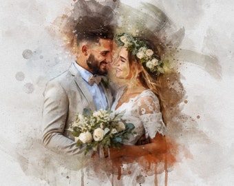 Digital, self-print, Painting From Photo , Wedding illustration, Custom wedding portrait From Photo, Custom Couple Portrait Watercolor