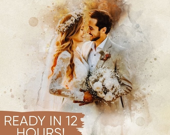 Unique Wedding Watercolor Portrait, Photo Gift, Couple Portrait, Custom Digital Watercolour and Sketch Painting, Wedding illustration