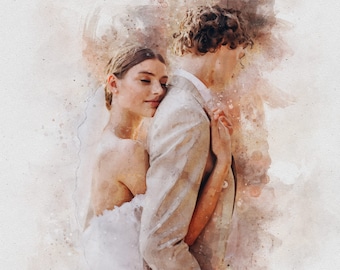Digital download, Painting From Photo Wedding illustration Custom wedding portrait From Photo Custom Couple Portrait Watercolor gift for her