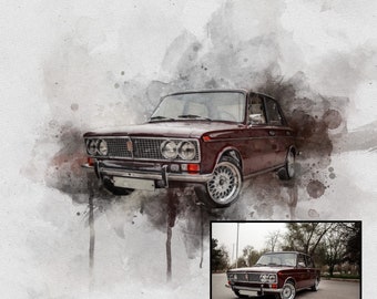 Aangepast portret van je auto, aquarel autoschilderij van foto, gepersonaliseerd cadeau voor autoliefhebber, unieke foto voor autoliefhebbers