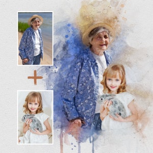 Watercolor Family Portrait From Merging Multiple Photos,Anniversary Gift for Parents, Loss of Loved Ones Gift, christmas Gift, memorial art,