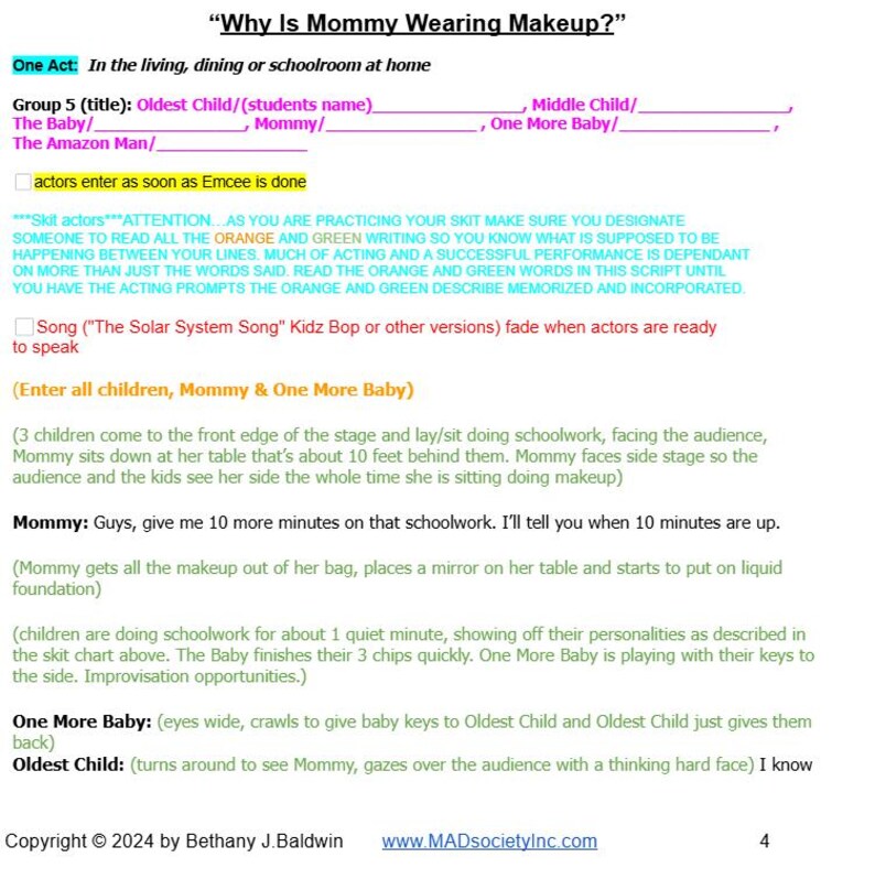 Skit Script - Why is Mommy Wearing Makeup? - Etsy