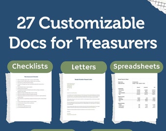 27 Customizable Treasurer Forms, Letters, Reports & Docs | Editable Treasurer Reports, Donation Letters, Nonprofit Audit Checklist and More!