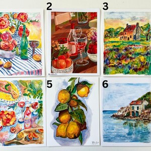 Vários cartões postais em aquarela/estampas pequenas